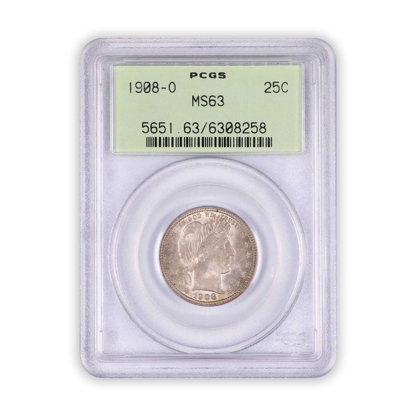 1908 O Barber Quarter Dollar New Orleans - PCGS MS63