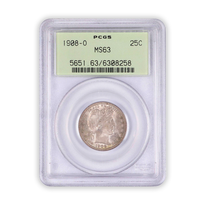 1908 O Barber Quarter Dollar New Orleans - PCGS MS63