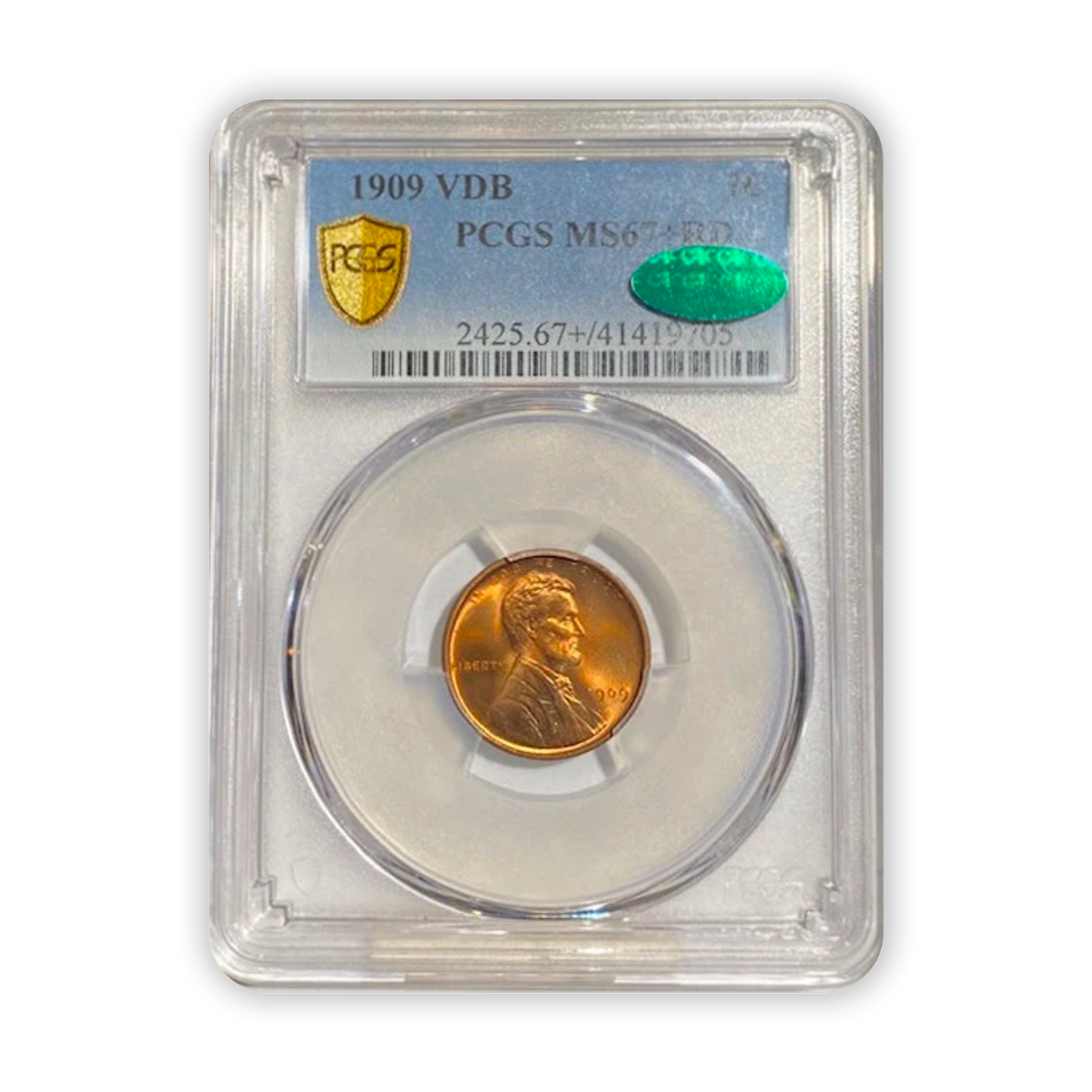 1909 VDB Lincoln Cent Philadelphia - PCGS MS67+ RD CAC
