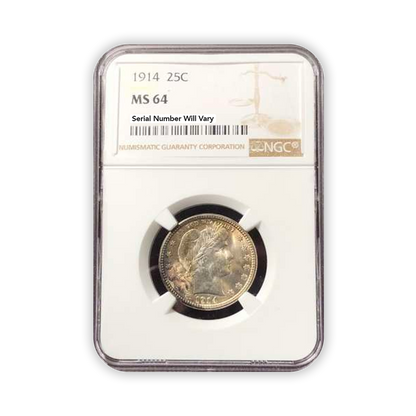 1914 Barber Quarter Dollar Philadelphia - NGC MS64