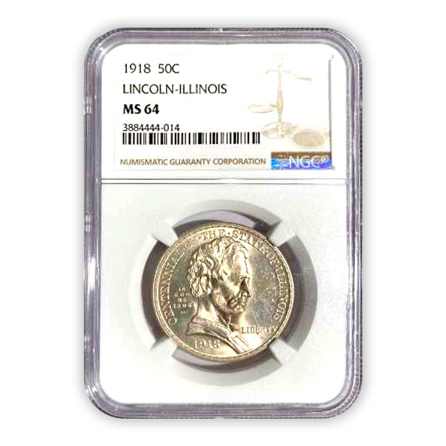 1918 Illinois Lincoln Silver Half Dollar Philadelphia - NGC MS64