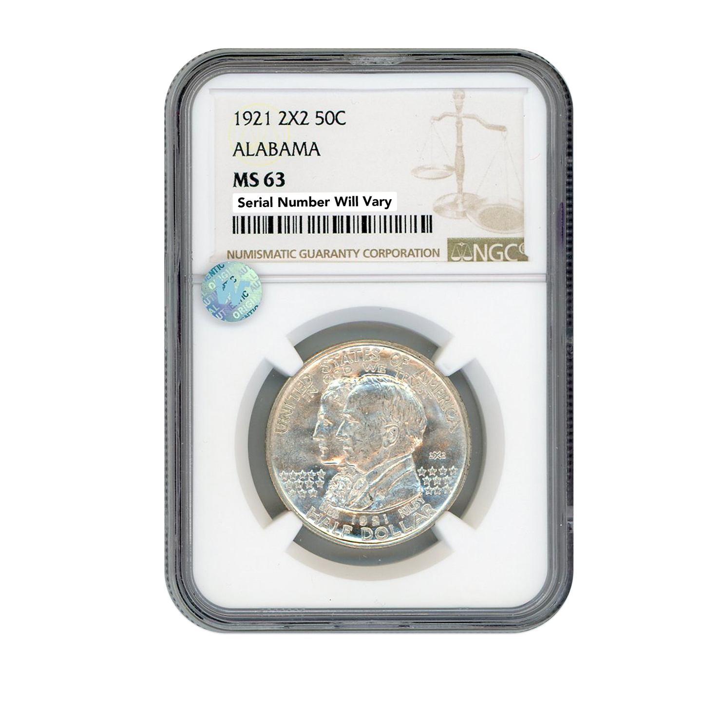 1921 2x2 Alabama Half Dollar Commemorative NGC MS63 Sight White