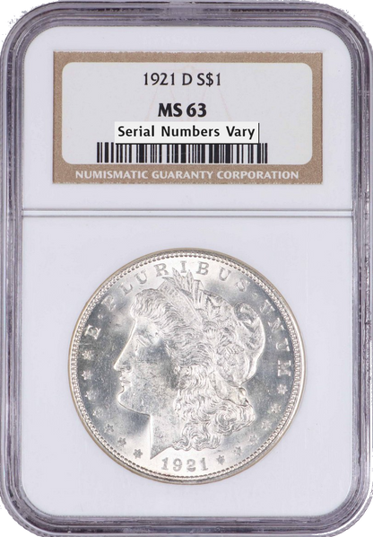 1921 Morgan Silver Dollar Denver- Certified MS63