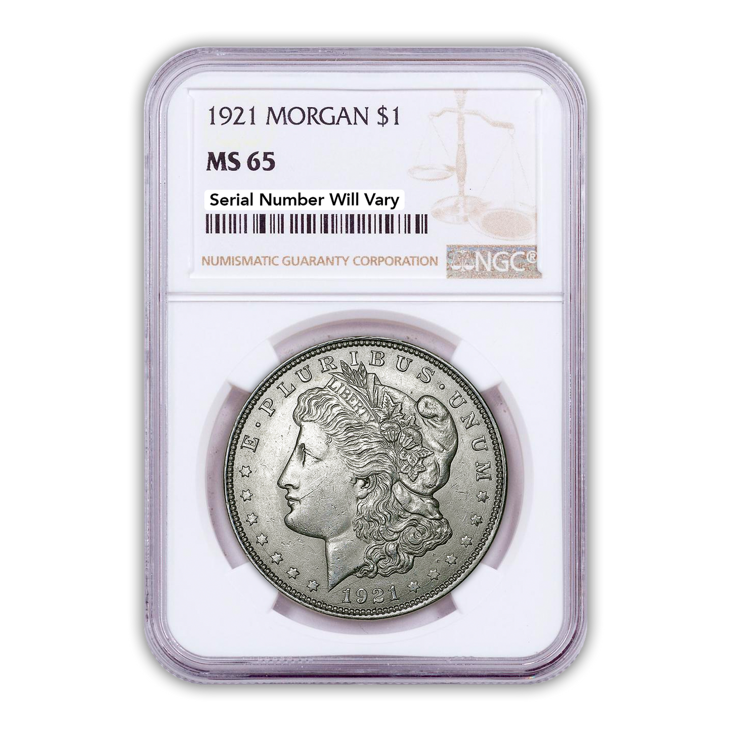 1921 Morgan Silver Dollar Philadelphia - Certified MS65 Slight Toning