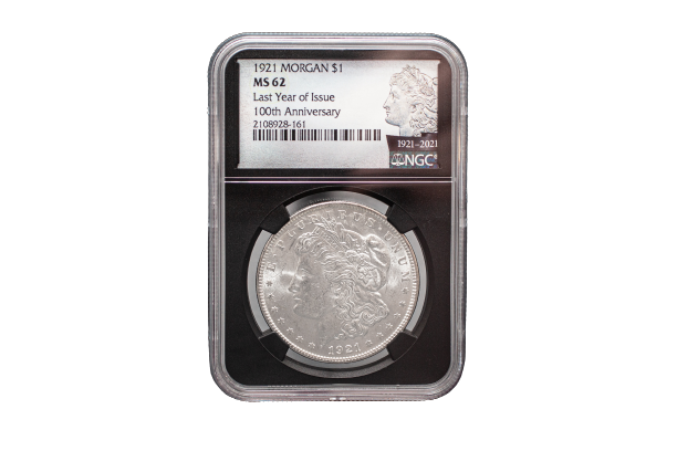 1921 Morgan Silver Dollar Philadelphia - NCG MS62 - 100th Anniversary Label Black core