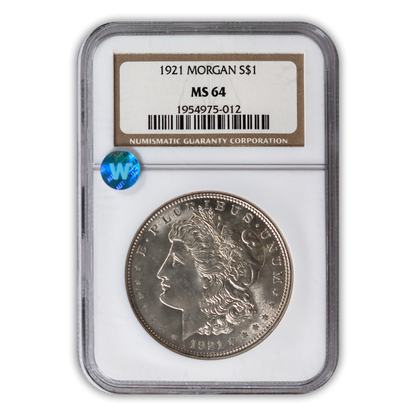 1921 Morgan Silver Dollar Philadelphia - NGC MS64+ Sight White