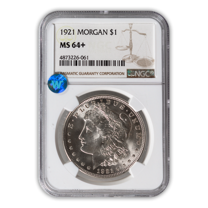 1921 Morgan Silver Dollar Philadelphia - NGC MS64+ Sight White