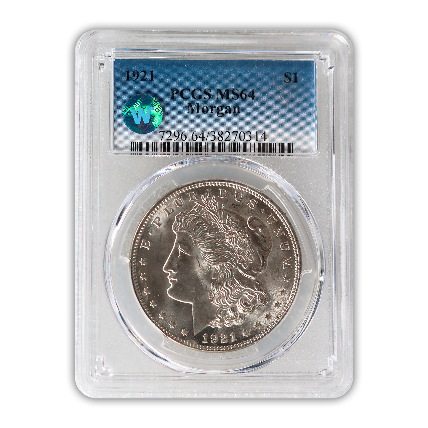 1921 Morgan Silver Dollar Philadelphia - PCGS MS64 Sight White