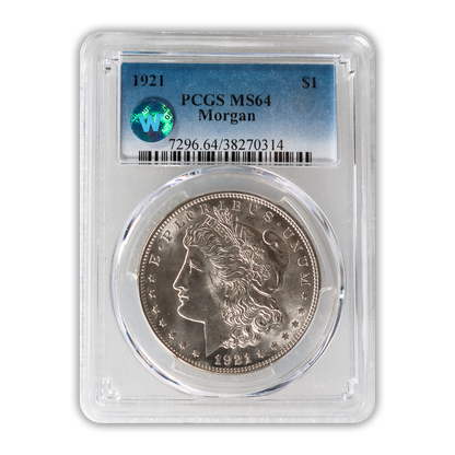 1921 Morgan Silver Dollar Philadelphia - PCGS MS64 Sight White