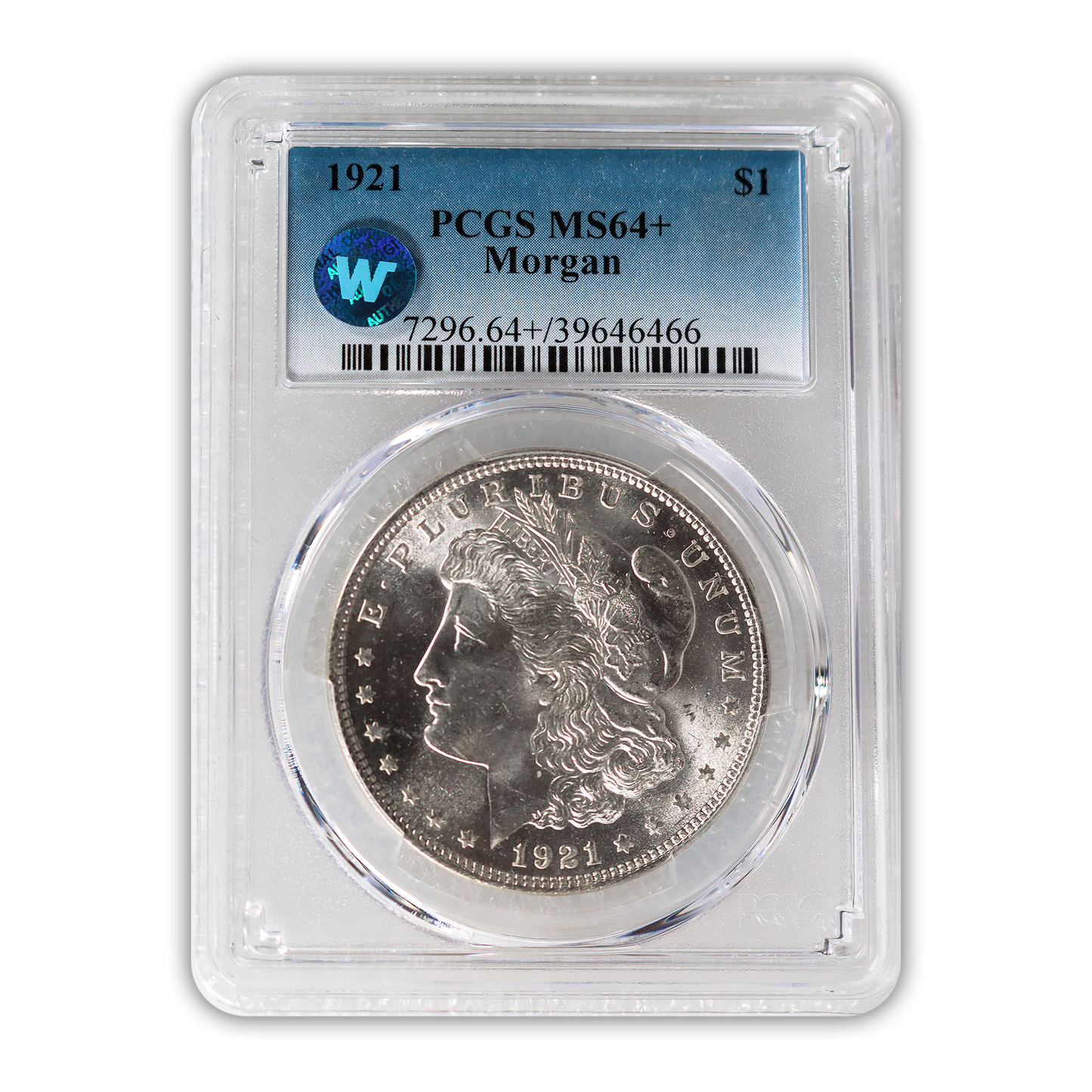 1921 Morgan Silver Dollar Philadelphia - PCGS MS64+ Sight White