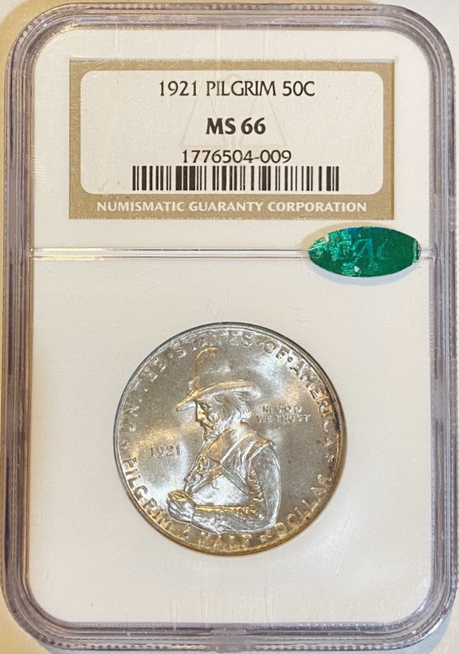 1921 Pilgrim Silver Half Dollar - NGC MS66 CAC