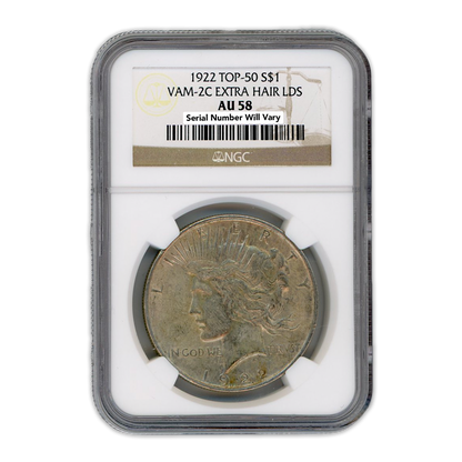 1922 Morgan Silver Dollar Philadelphia - Vam 2C Extra Hair LDS -  NGC AU58