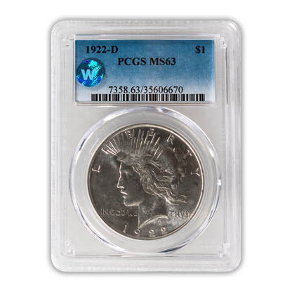 1922 Peace Silver Dollar Denver - PCGS MS63 Sight White