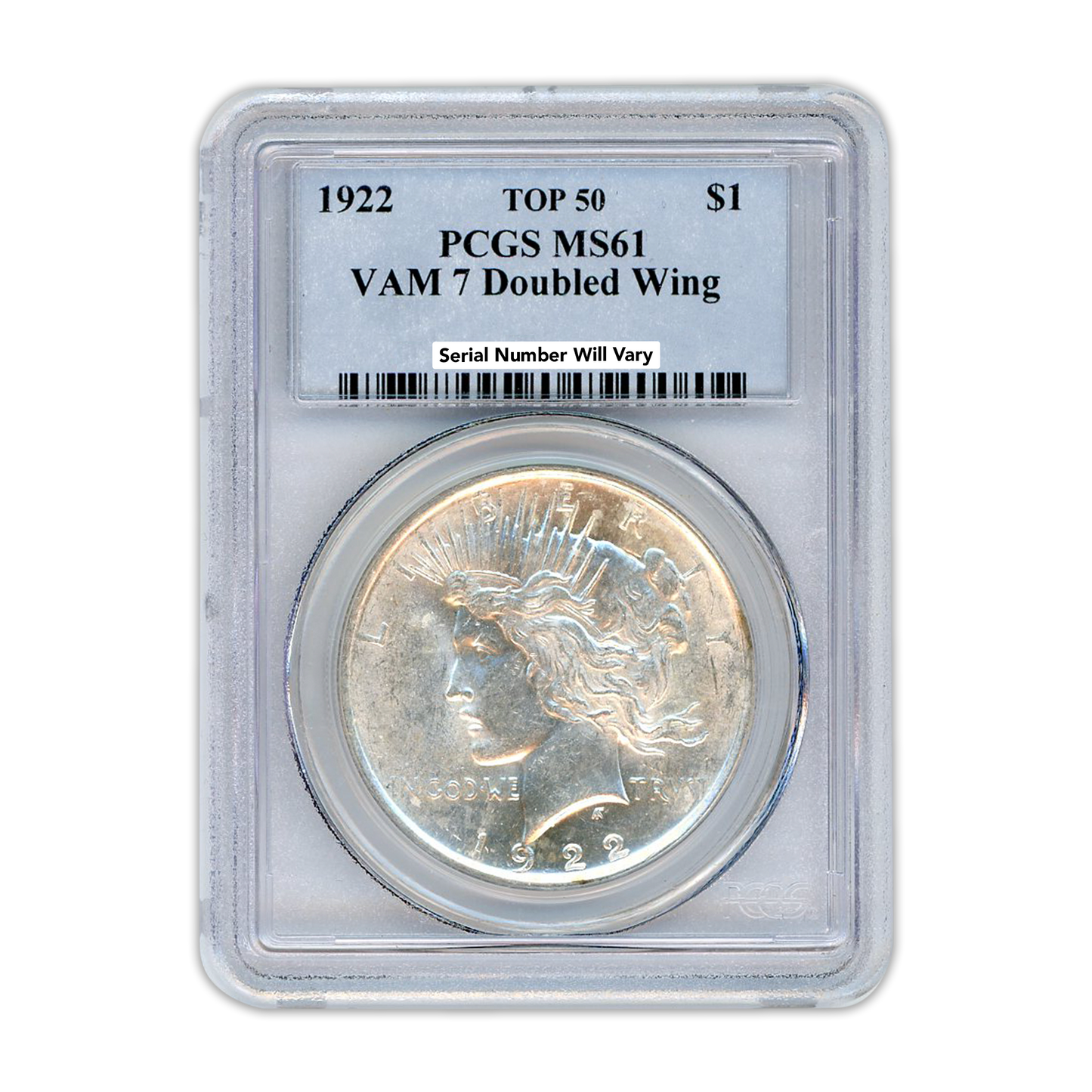 1922 Morgan Silver Dollar Philadelphia - VAM 7 Doubled Wing -  PCGS MS61