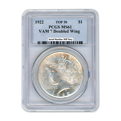 1922 Morgan Silver Dollar Philadelphia - VAM 7 Doubled Wing -  PCGS MS61