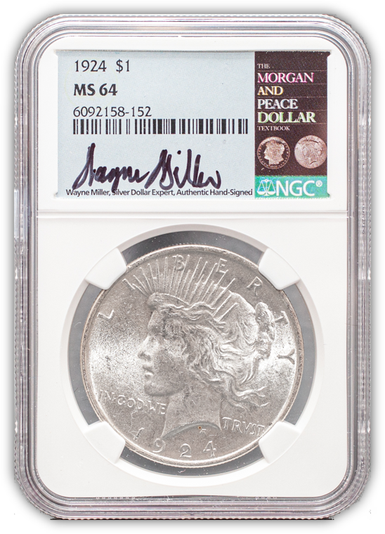 1924 Peace Silver Dollar Philadelphia - NGC MS64 Wayne Miller Signature Label