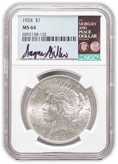 1924 Peace Silver Dollar Philadelphia - NGC MS64 Wayne Miller Signature Label
