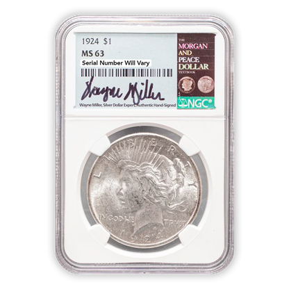 1924 Peace Silver Dollar Philadelphia - NGC MS63 Wayne Miller Signature Label