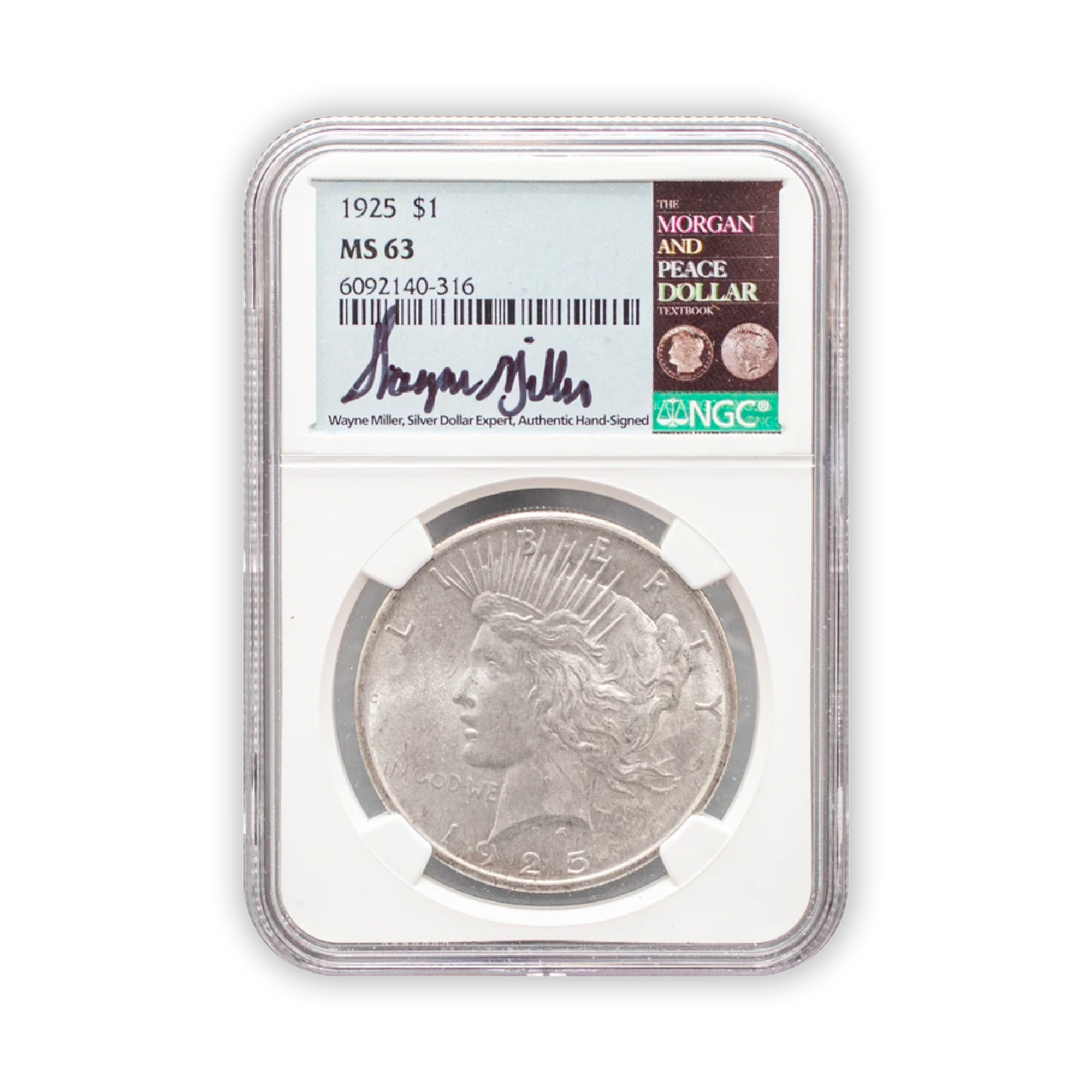 1925 Peace Silver Dollar Philadelphia - NGC MS63 Wayne Miller Signature Label
