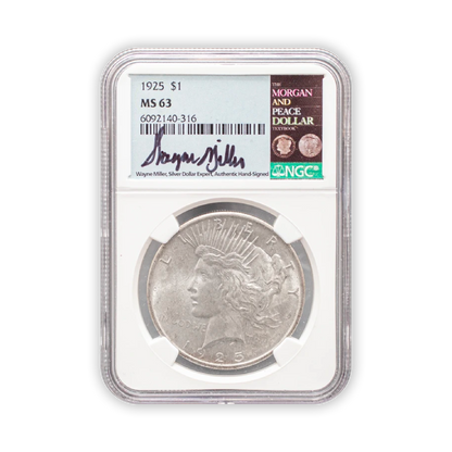 1925 Peace Silver Dollar Philadelphia - NGC MS63 Wayne Miller Signature Label