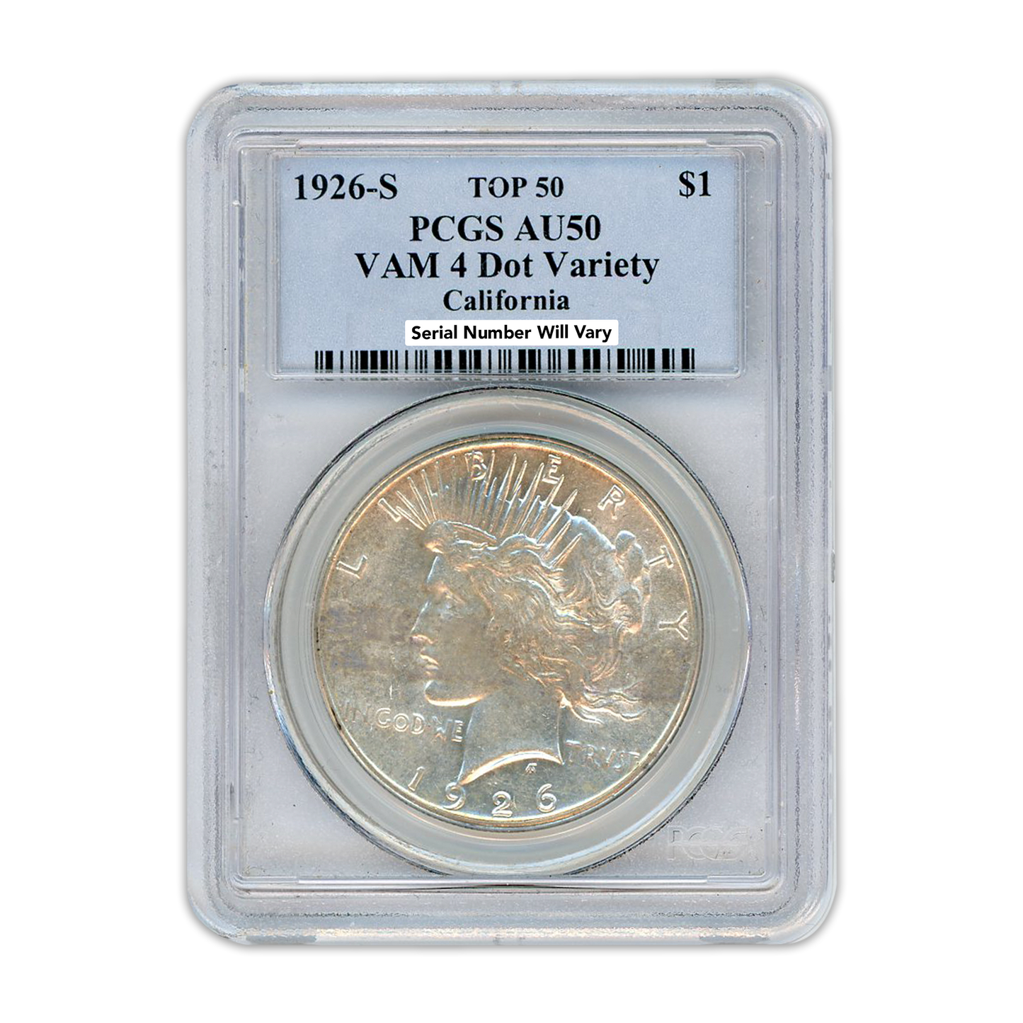 1926-S Morgan Silver Dollar Philadelphia - VAM 4 Dot Variety -  PCGS AU50