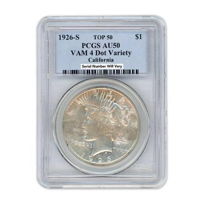 1926-S Morgan Silver Dollar Philadelphia - VAM 4 Dot Variety -  PCGS AU50