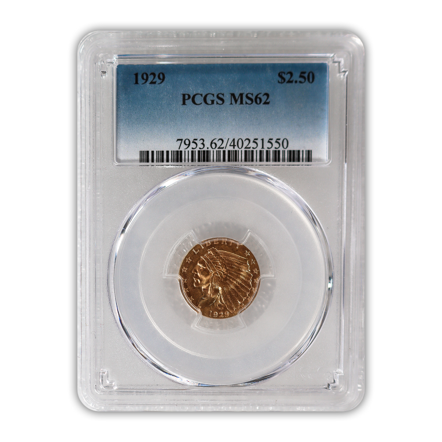 1929 Indian $2.5 Gold Quarter Eagle - PCGS MS62