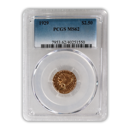 1929 Indian $2.5 Gold Quarter Eagle - PCGS MS62