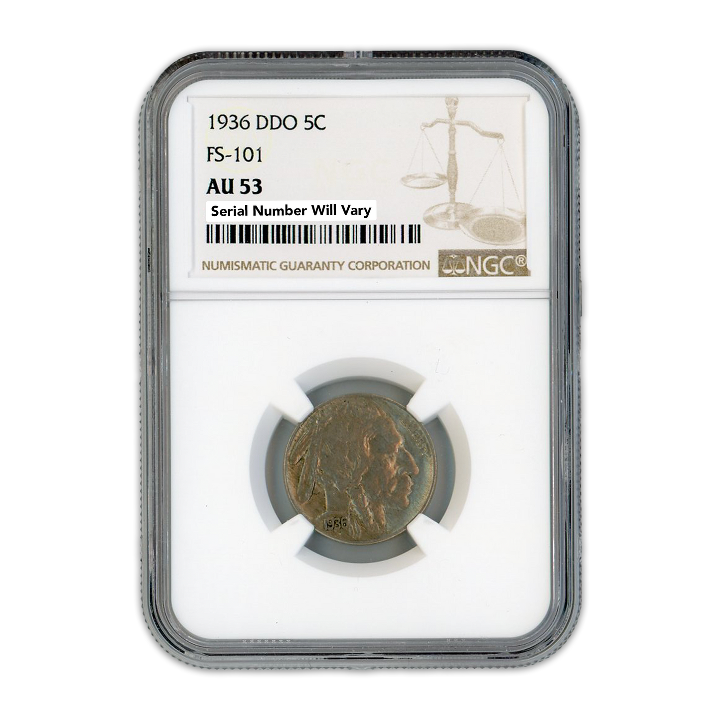 1936 DDO Buffalo Nickel FS-101 - NGC AU53