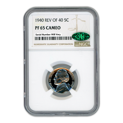 1940 Jefferson Nickel - Reverse of 40 - NGC PF65 Cameo CAC Label
