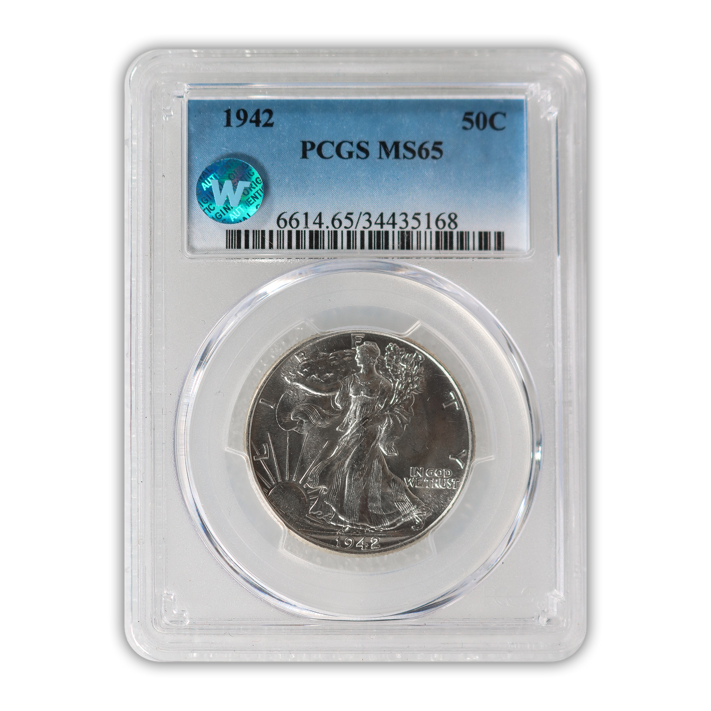 1942 Walking Liberty Silver Half Dollar Philadelphia - PCGS MS65 Sight White
