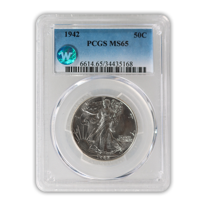 1942 Walking Liberty Silver Half Dollar Philadelphia - PCGS MS65 Sight White