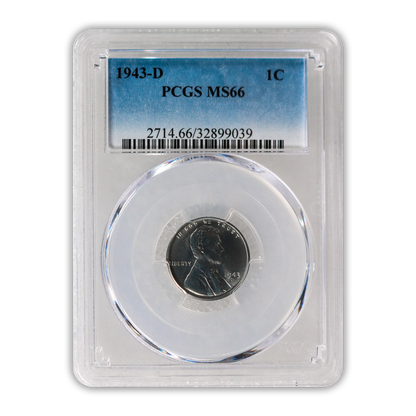 1943 Lincoln Steel Cent Denver - PCGS MS66