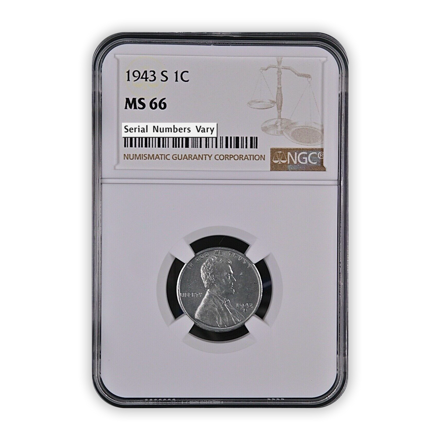 1943 S Lincoln Steel Cent San Francisco - NGC MS66