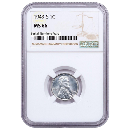 1943 Lincoln Steel Cent P/D/S 3 pc Set- NGC MS66