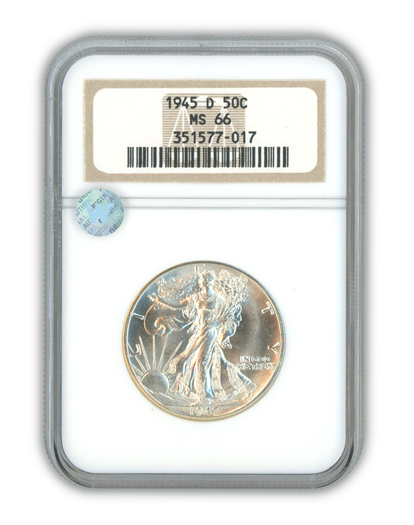 1945 Walking Liberty Silver Half Dollar Denver - NGC MS66