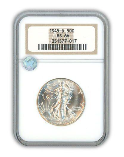 1945 Walking Liberty Silver Half Dollar Denver - NGC MS66
