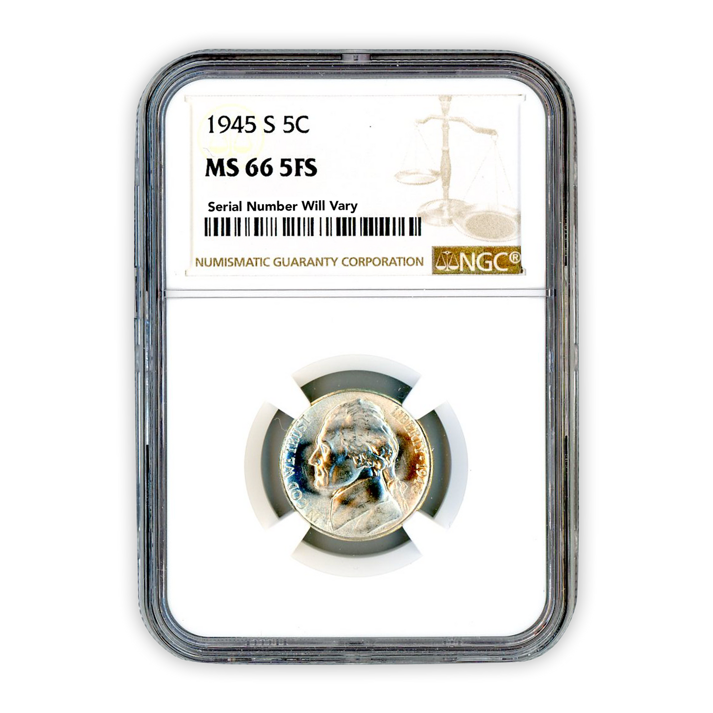 1945 S Jefferson War Nickel NGC MS66 5F5