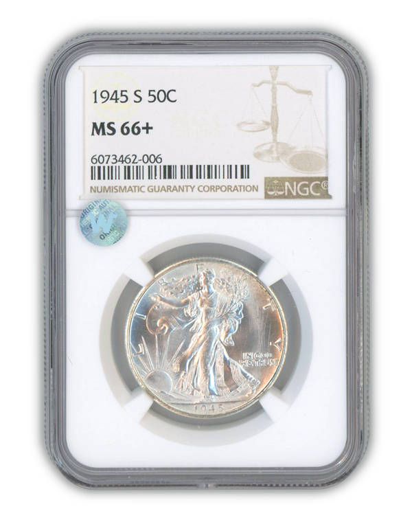 1945 Walking Liberty Silver Half Dollar San Francisco - NGC MS66+