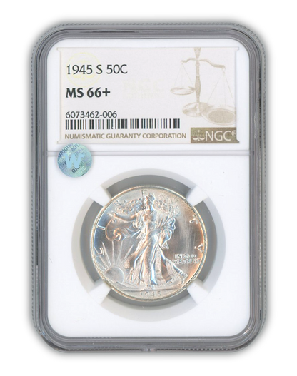 1945 Walking Liberty Silver Half Dollar San Francisco - NGC MS66+