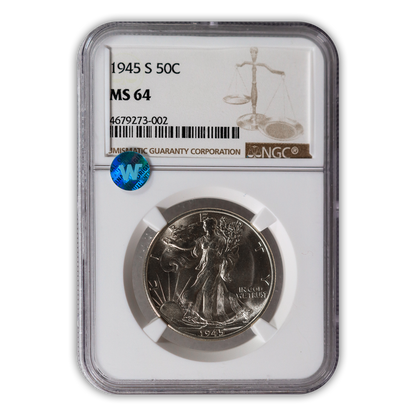 1945 Walking Liberty Silver Half Dollar San Francisco - NGC MS64 Sight White