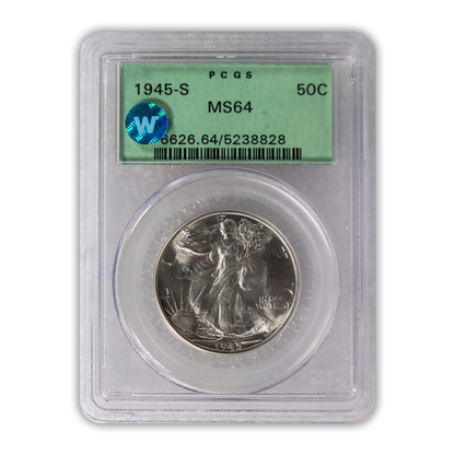 1945 Walking Liberty Silver Half Dollar San Francisco - PCGS MS64 Sight White Green Holder