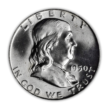 1950 Franklin 90% Silver Half Dollar Denver - Uncirculated