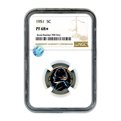 1951 Jefferson Nickel -  NGC PF68 Star Sight White