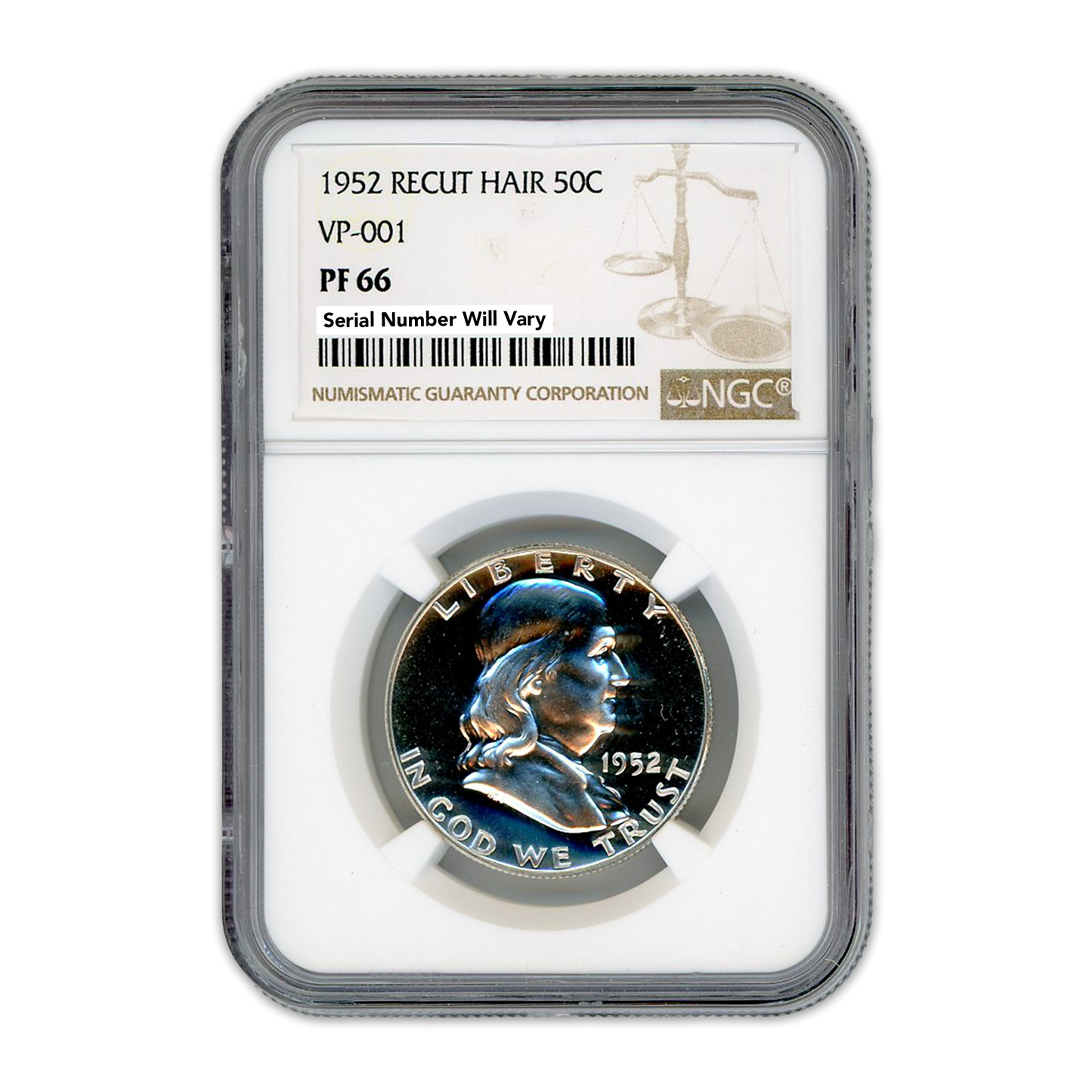 1952 Franklin Silver Half Dollar - Recut Hair VP-001 50C NGC PF66