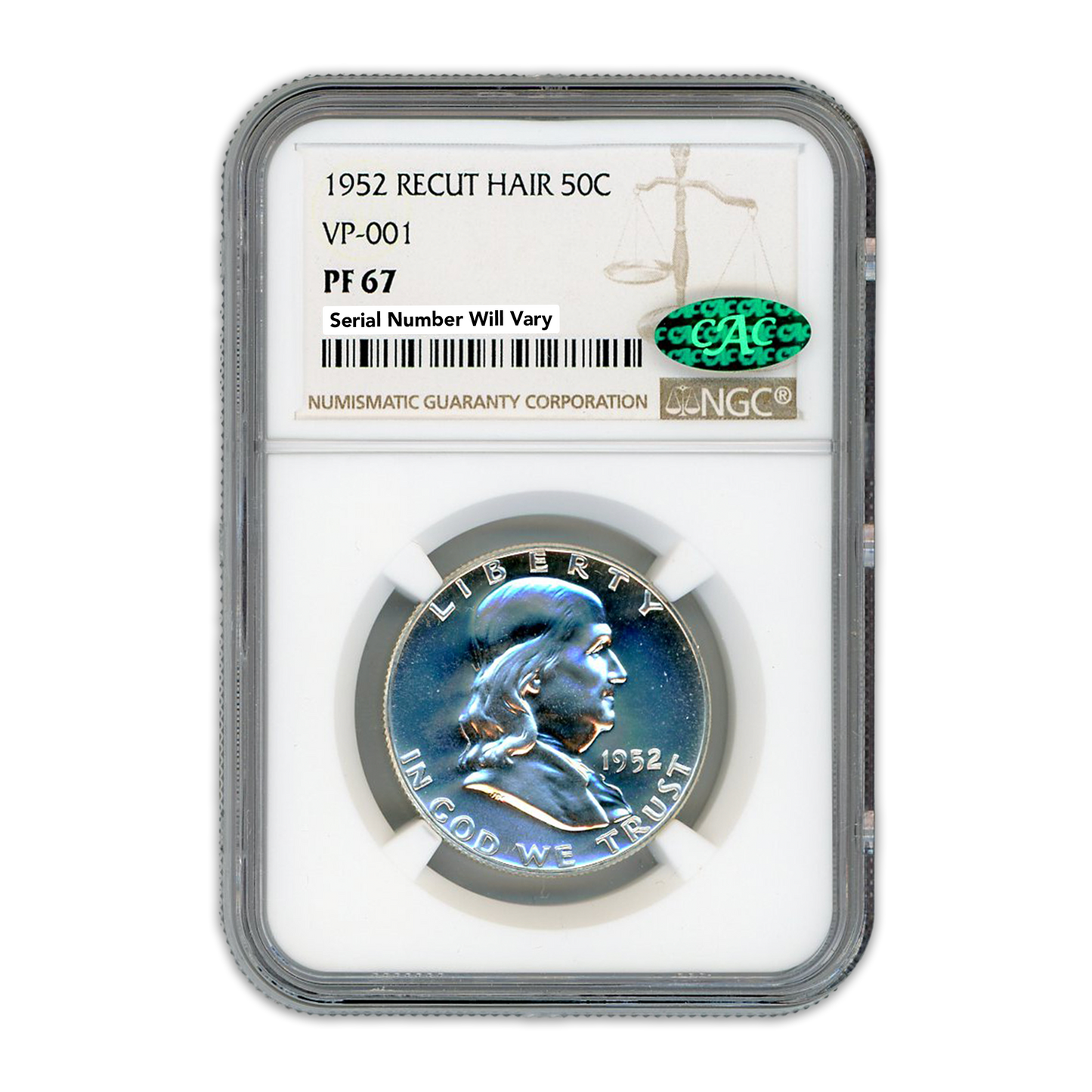 1952 Franklin Silver Half Dollar - Recut Hair VP-001 50C  NGC PF67