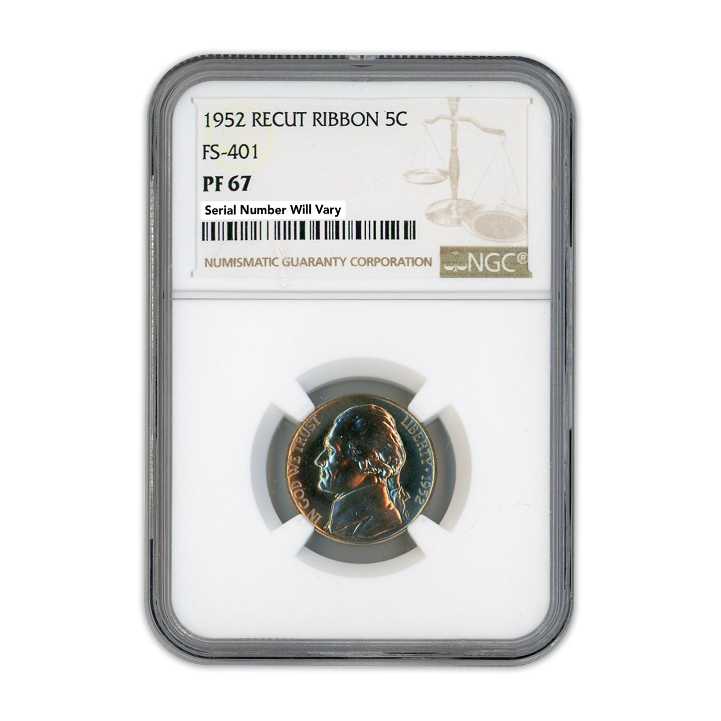 1952 Jefferson Nickel - Recut Ribbon - NGC PF67 FS-401
