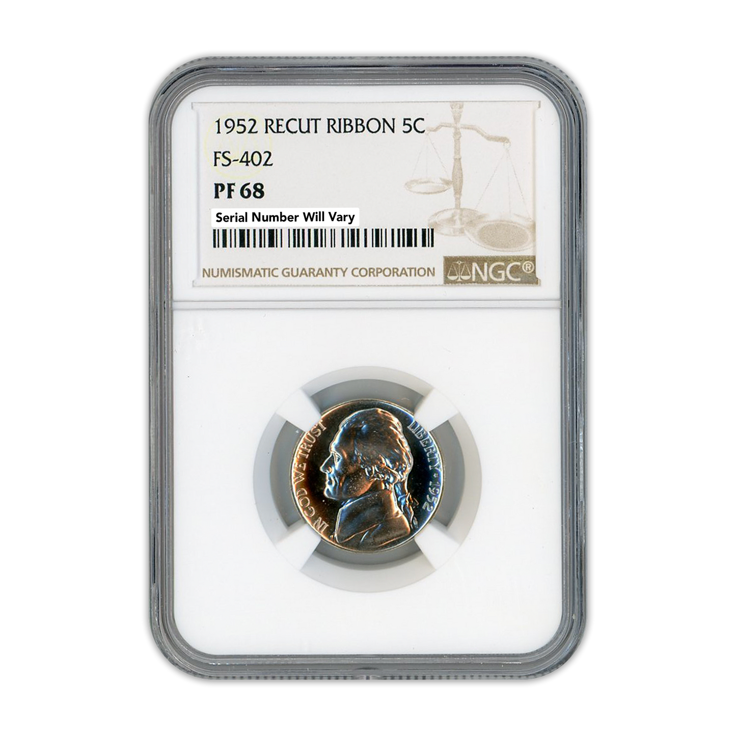 1952 Jefferson Nickel - Recut Ribbon - NGC PF68 FS-402