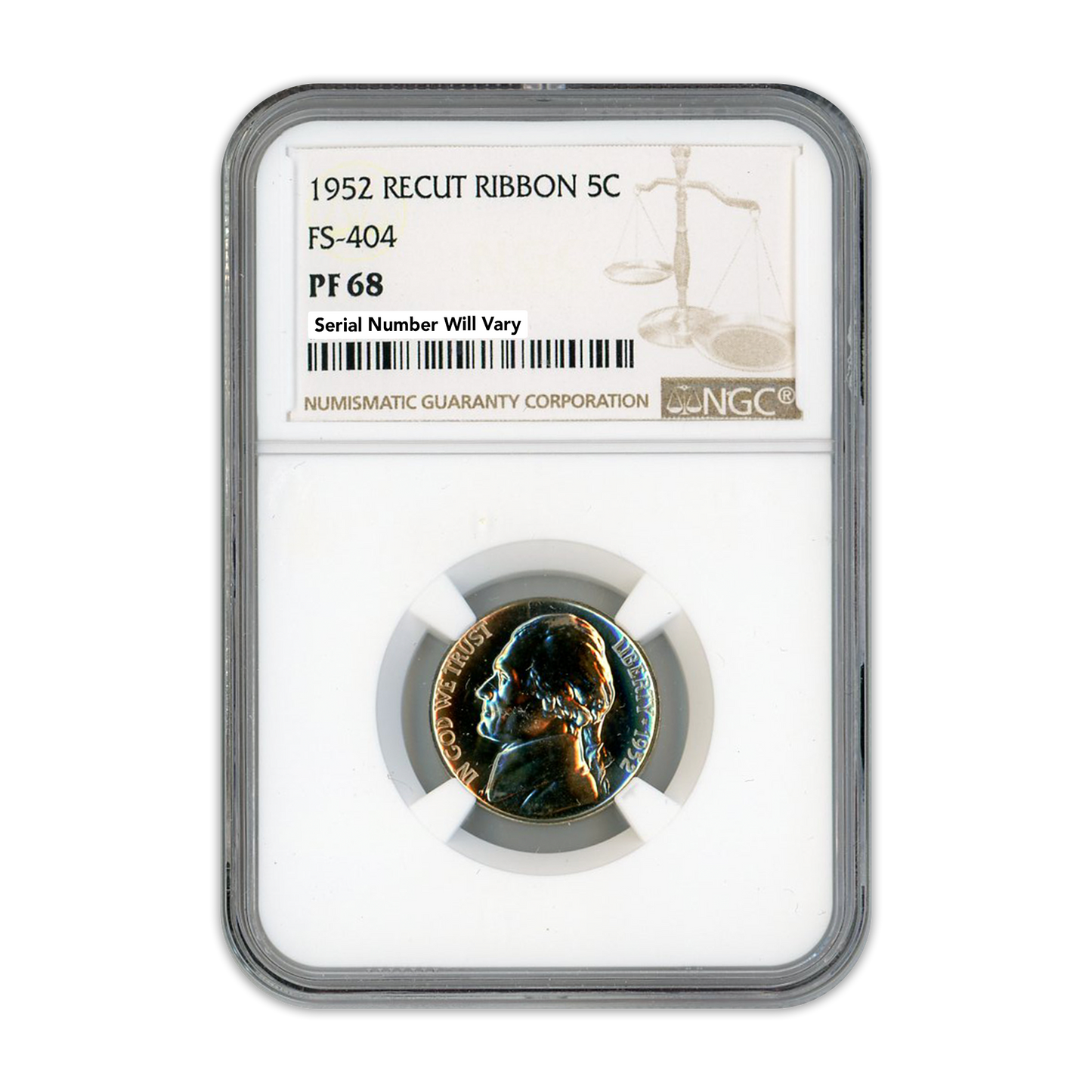 1952 Jefferson Nickel - Recut Ribbon - NGC PF68 FS-404