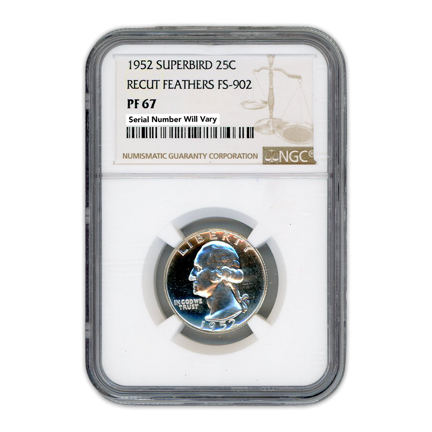 1952 Washington Silver Quarter - Superbird - Recut Feathers FS-902 NGC PF67